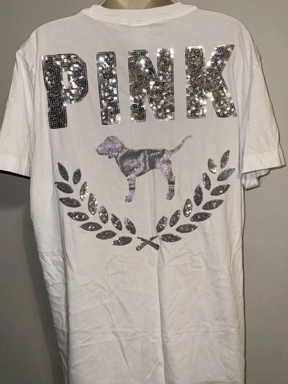 PINK Victoria's Secret White Sequin Logo Tee